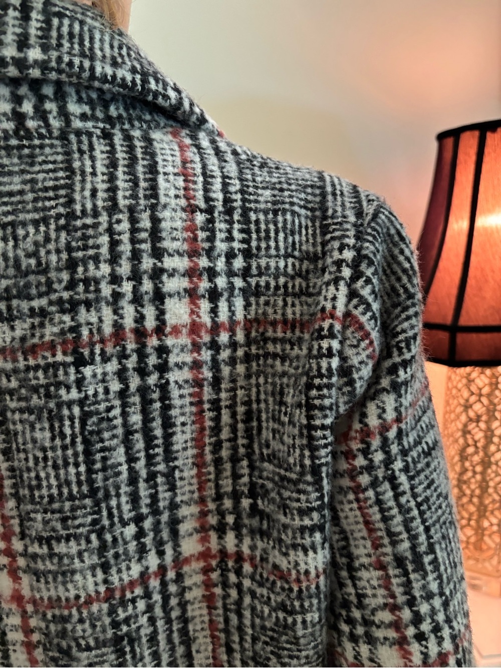 Pink Martini Gray Plaid Double-Breasted Pea Coat with Pink Accents - Picture 12 of 16